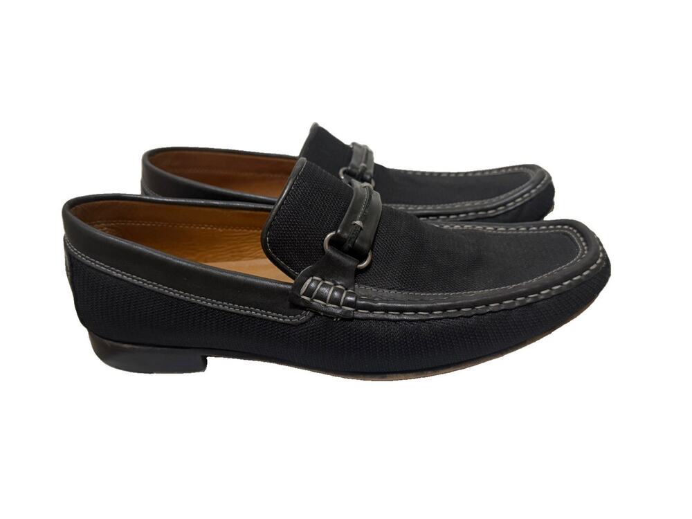 Donald J Pliner Donnien Nylon Bit Loafers Menβs Size 10.5 Black Moc-Toe Slip On